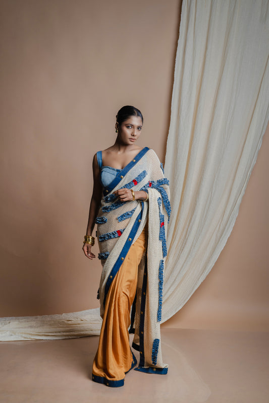 Denim and Crochet Aanchal Saree