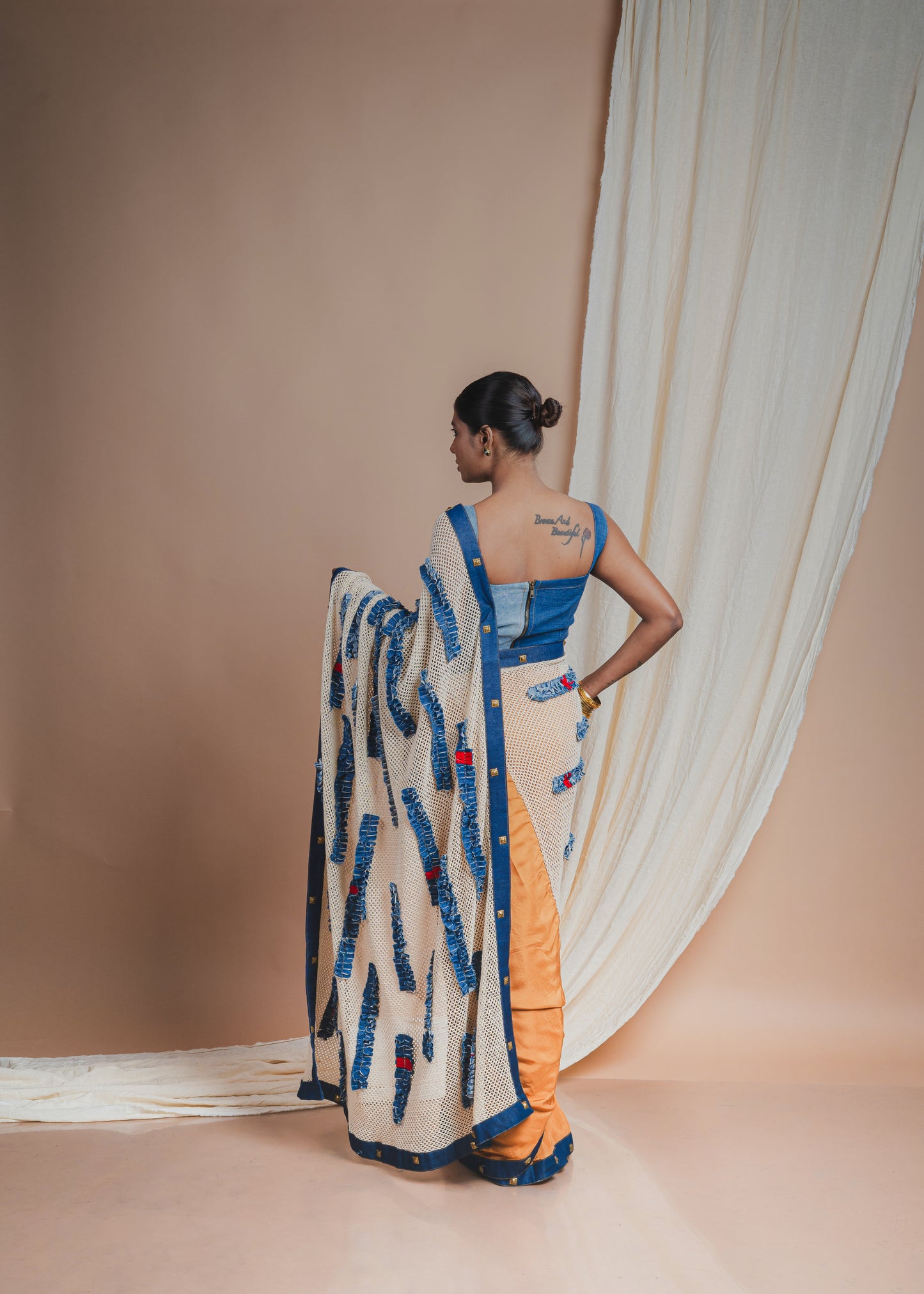 Denim and Crochet Aanchal Saree