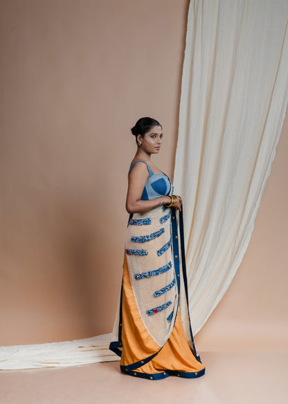 Denim and Crochet Aanchal Saree