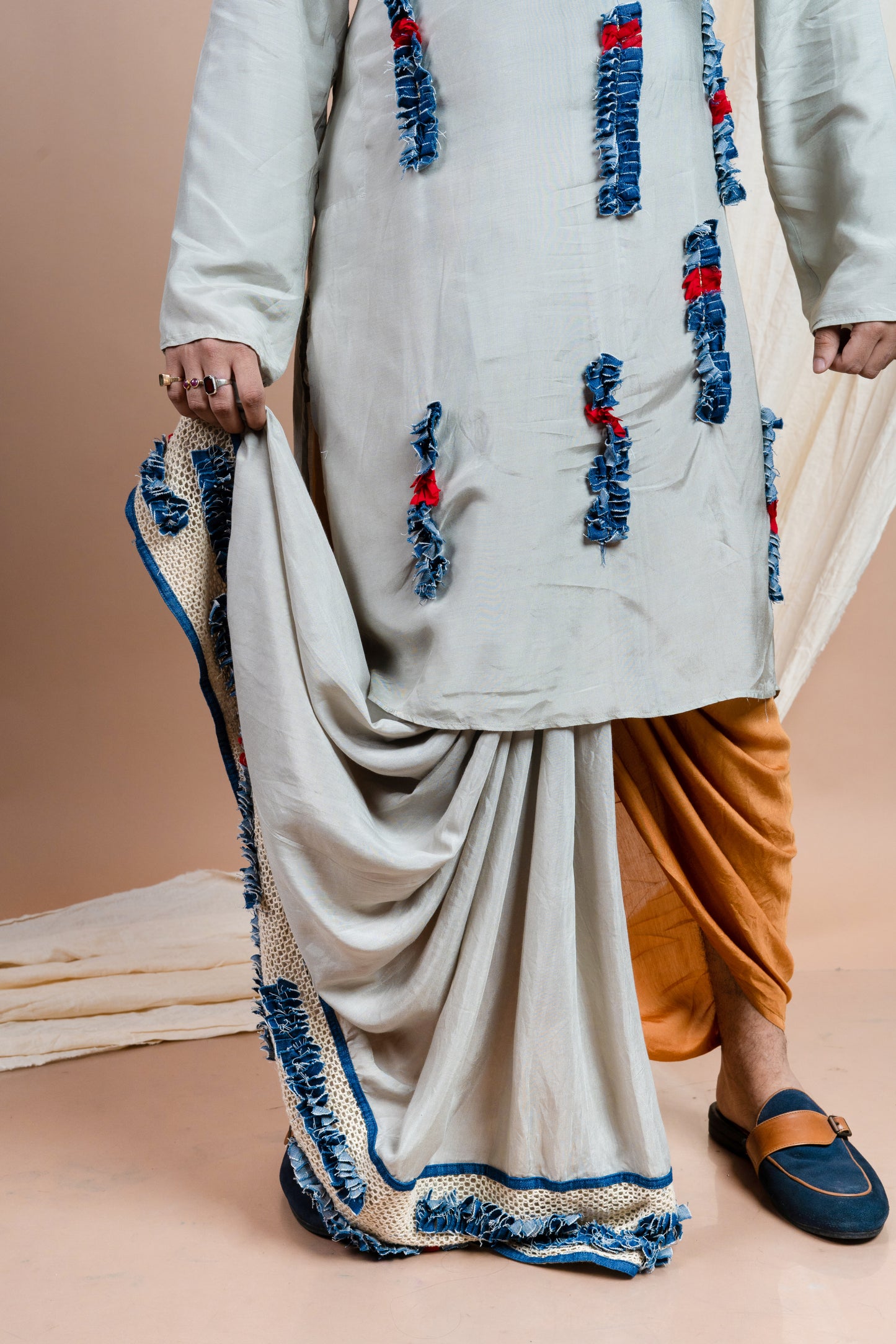 Denim Ruffle Lines Kurta