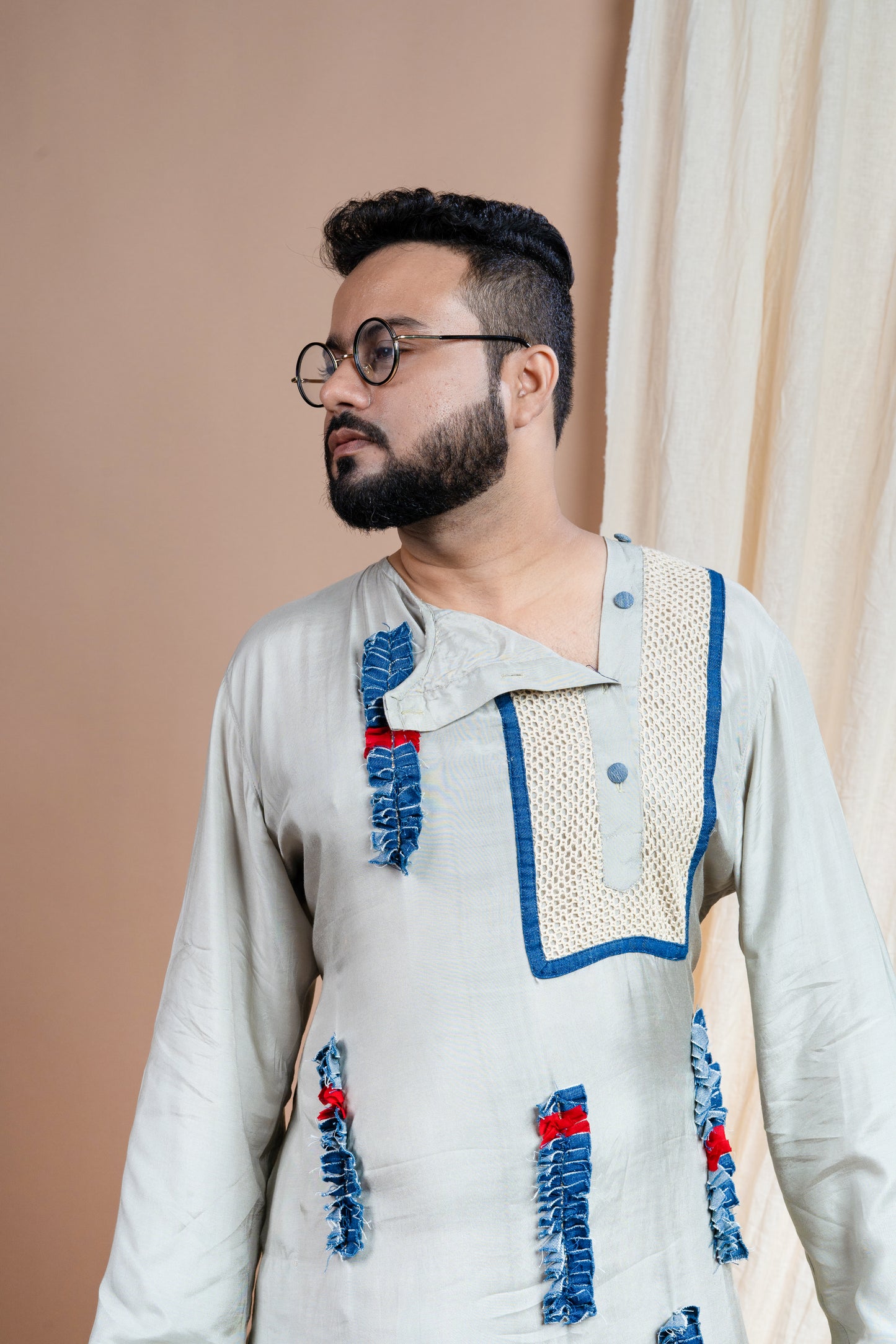 Denim Ruffle Lines Kurta