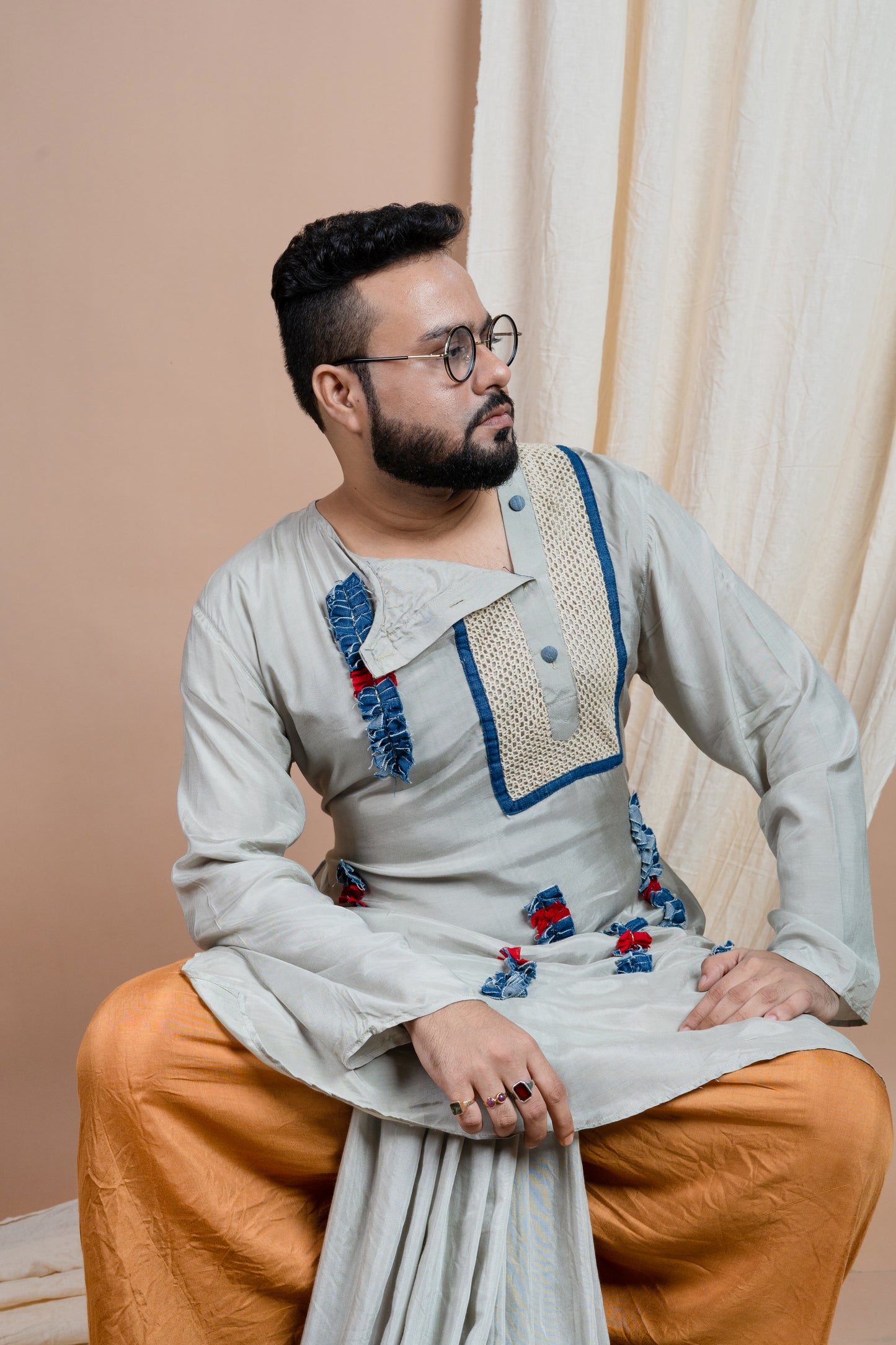 Denim Ruffle Lines Kurta