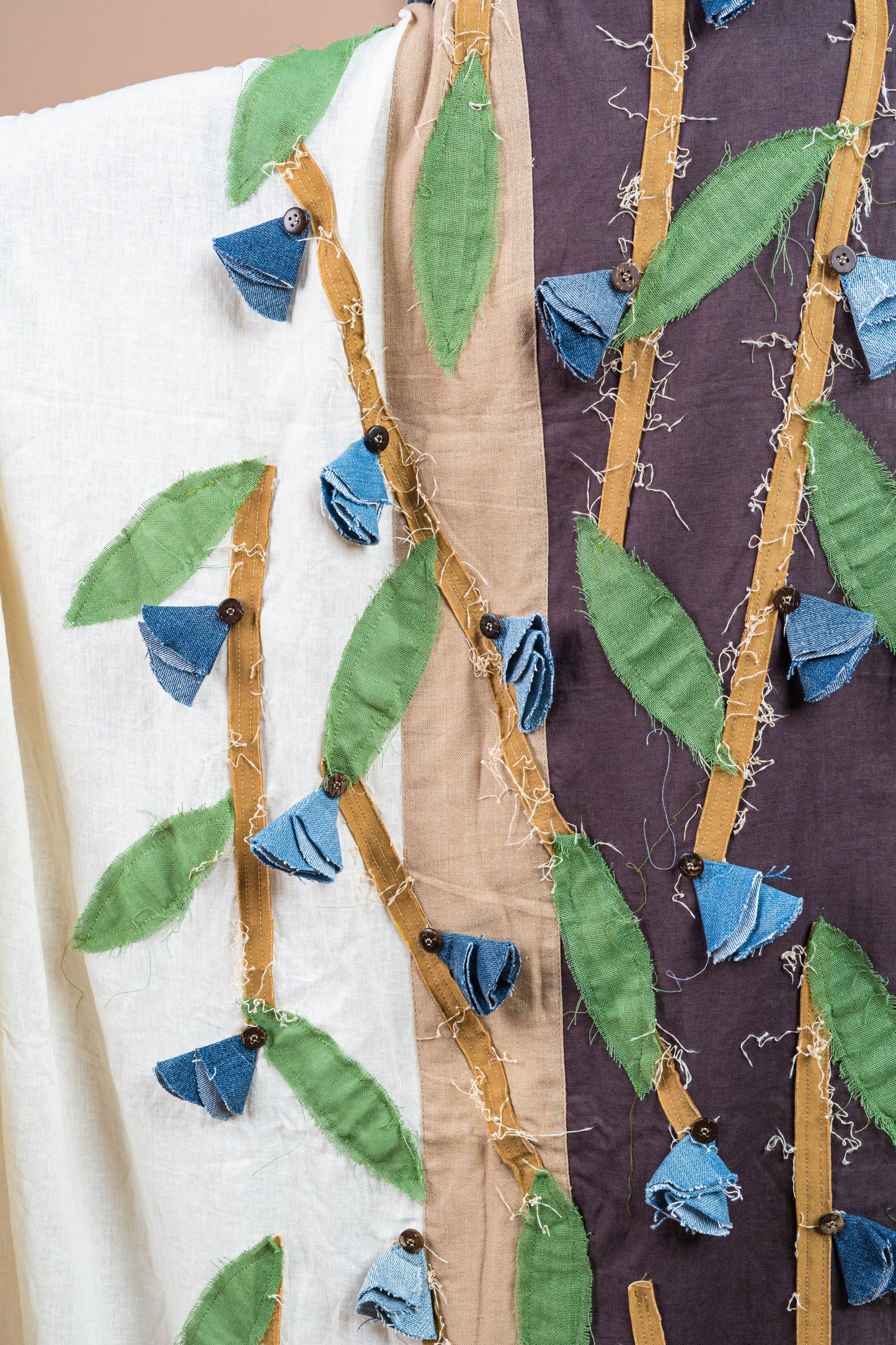 Denim Flower Brown ,off-white saree