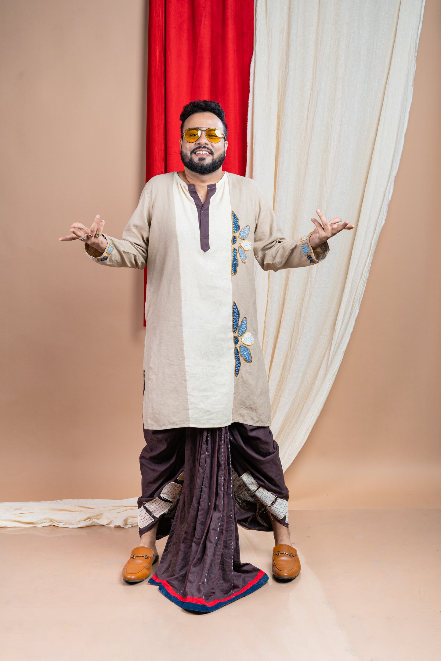 The Denim kantha Deep Brown Dhoti