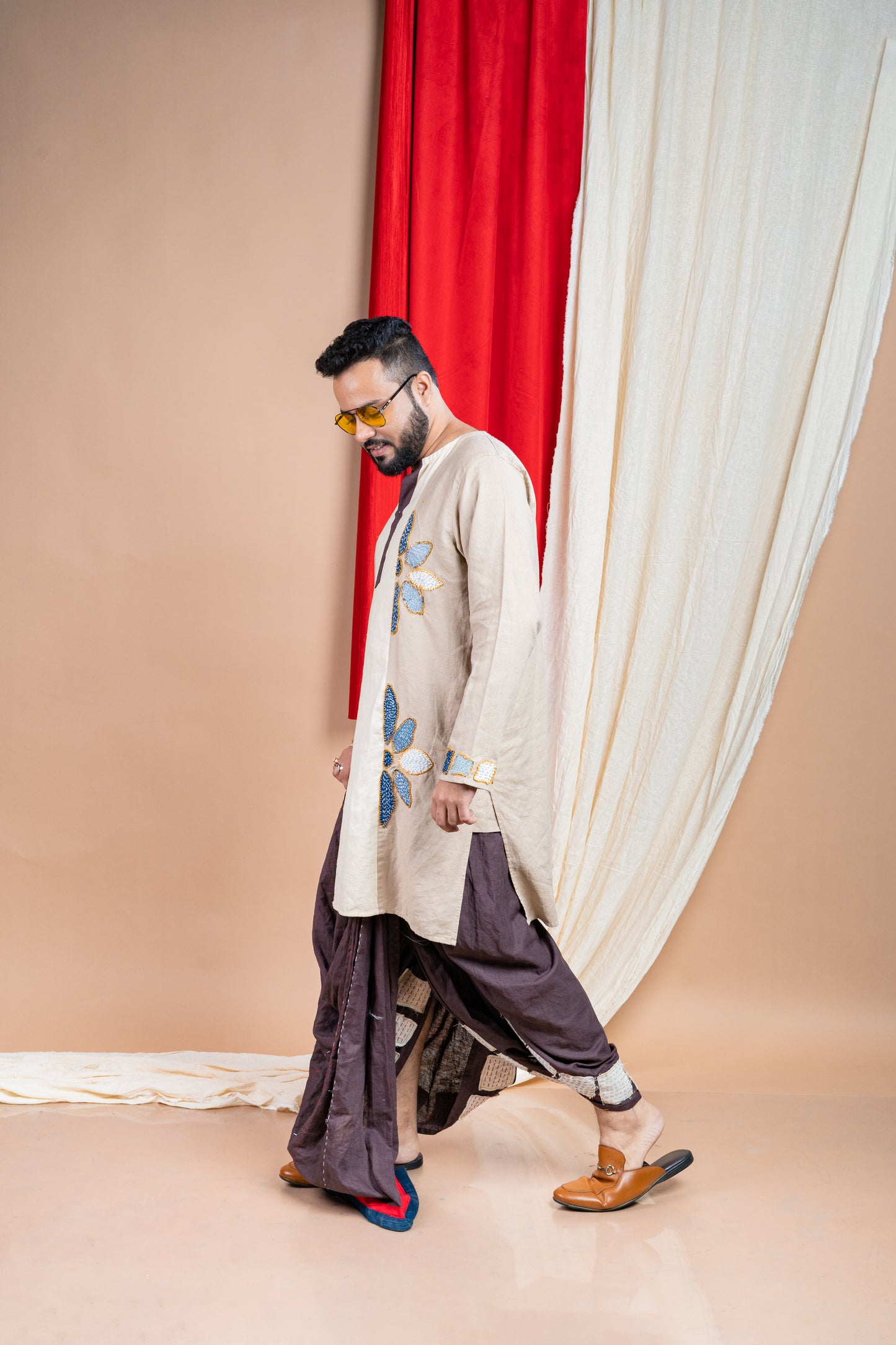 The Denim kantha Deep Brown Dhoti