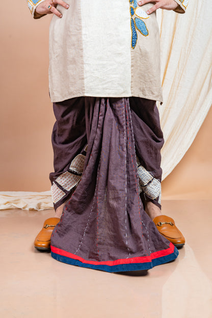 The Denim kantha Deep Brown Dhoti