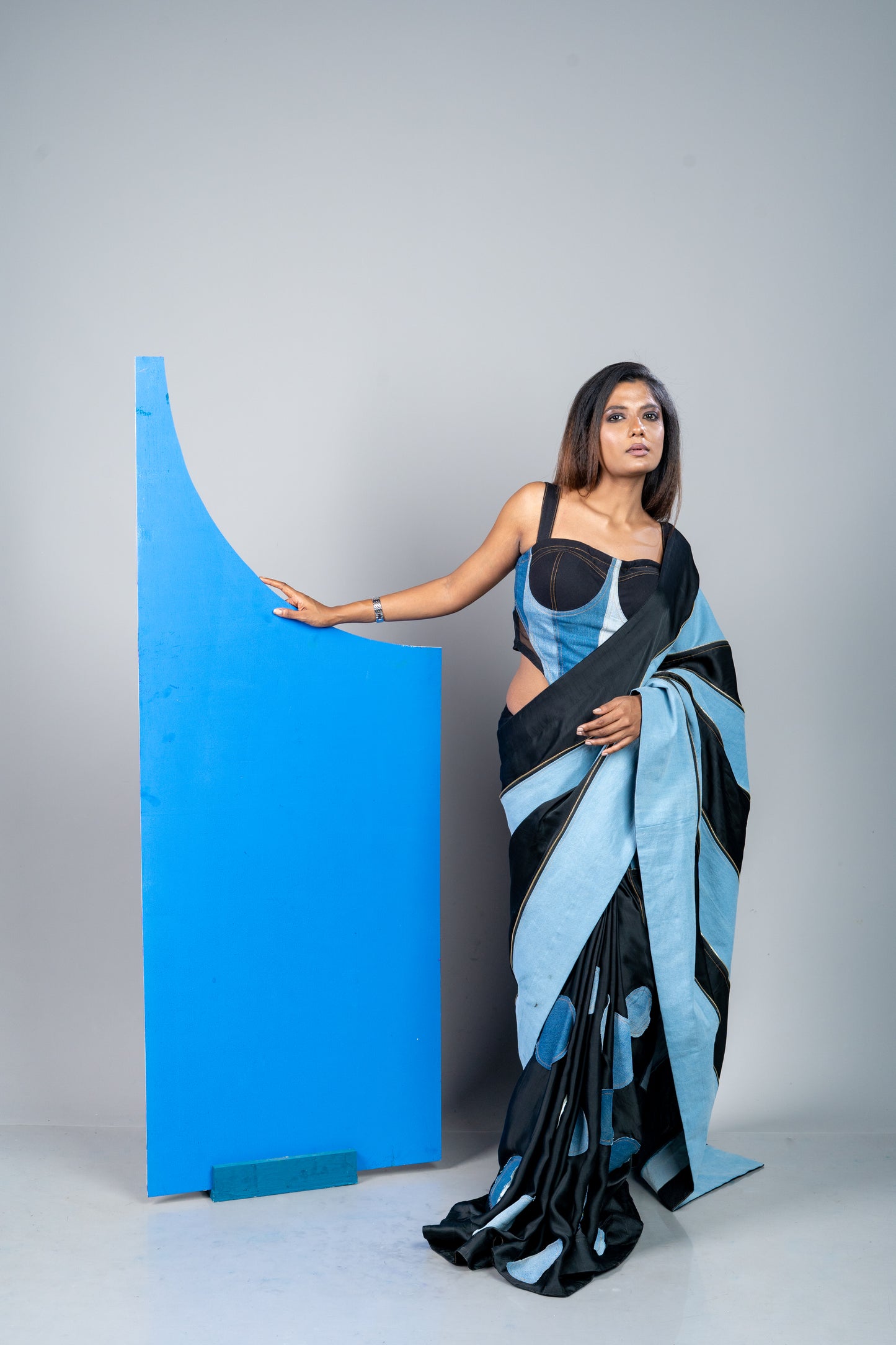 Denim Polka Black Saree