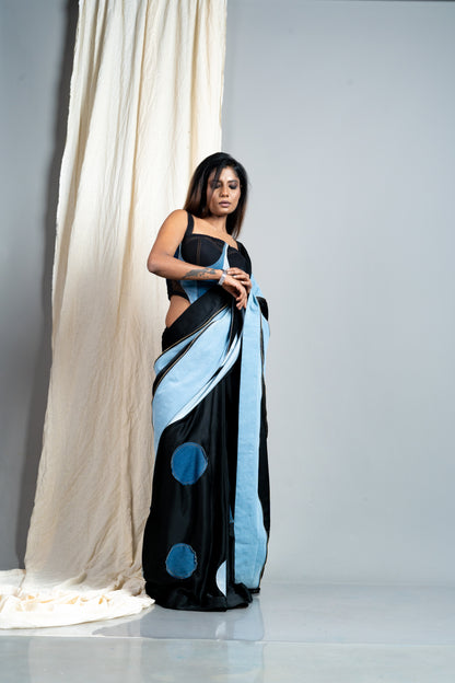 Denim Polka Black Saree