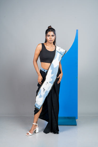 Denim Black Skirt Saree