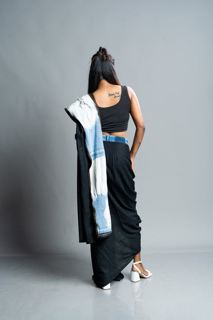 Denim Black Skirt Saree