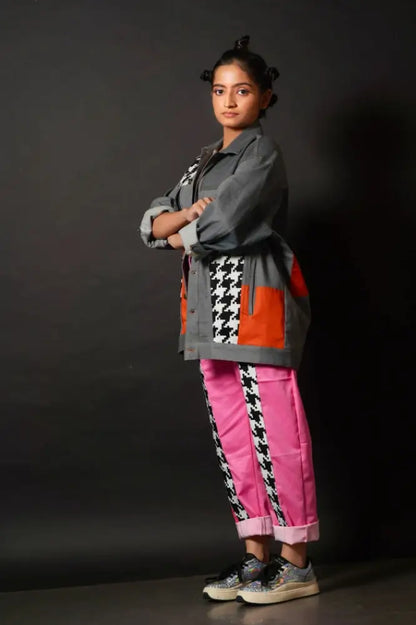 Pink Denim and Houndstooth strip pant