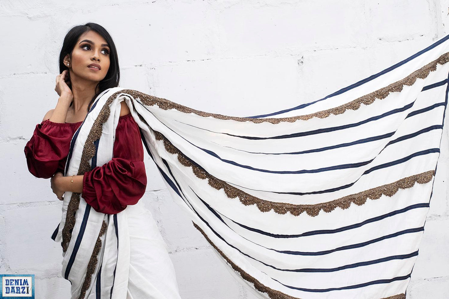 Denim Stripes Saree