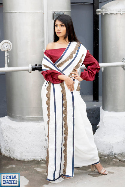 Denim Stripes Saree