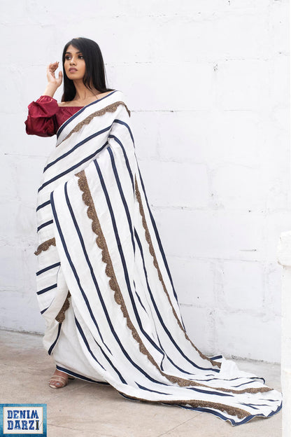 Denim Stripes Saree