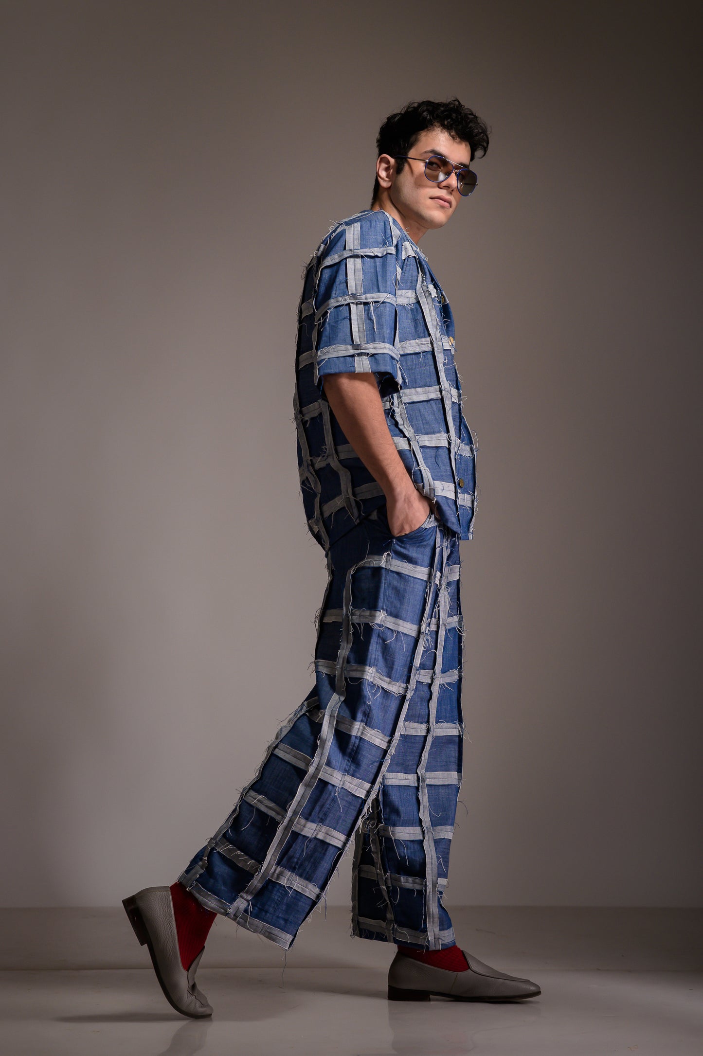 Blue Denim Unisex  Checkered Co-ord Set