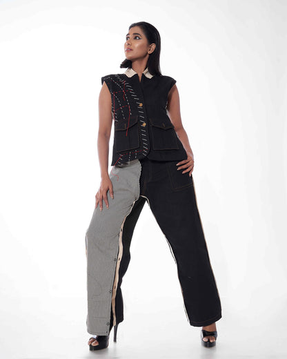 Reversible Denim Pants with Detachable Patch