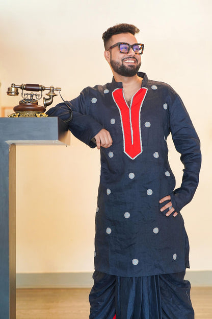 Denim Polka Dot Blue Linen Kurta