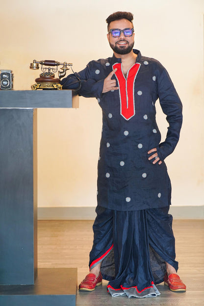 Denim Polka Dot Blue Linen Kurta