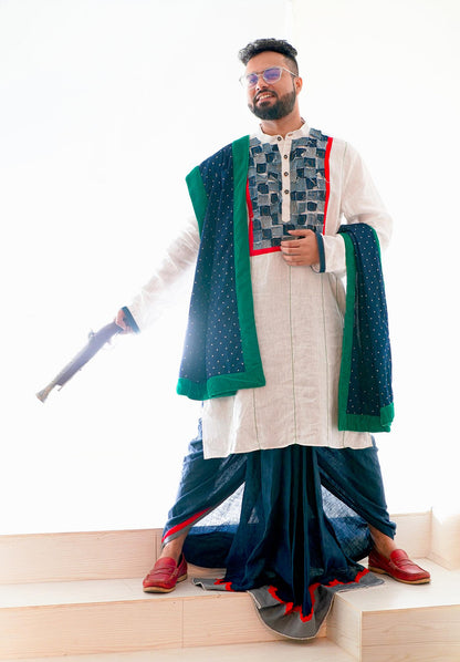 Denim Chequered Patch Kurta