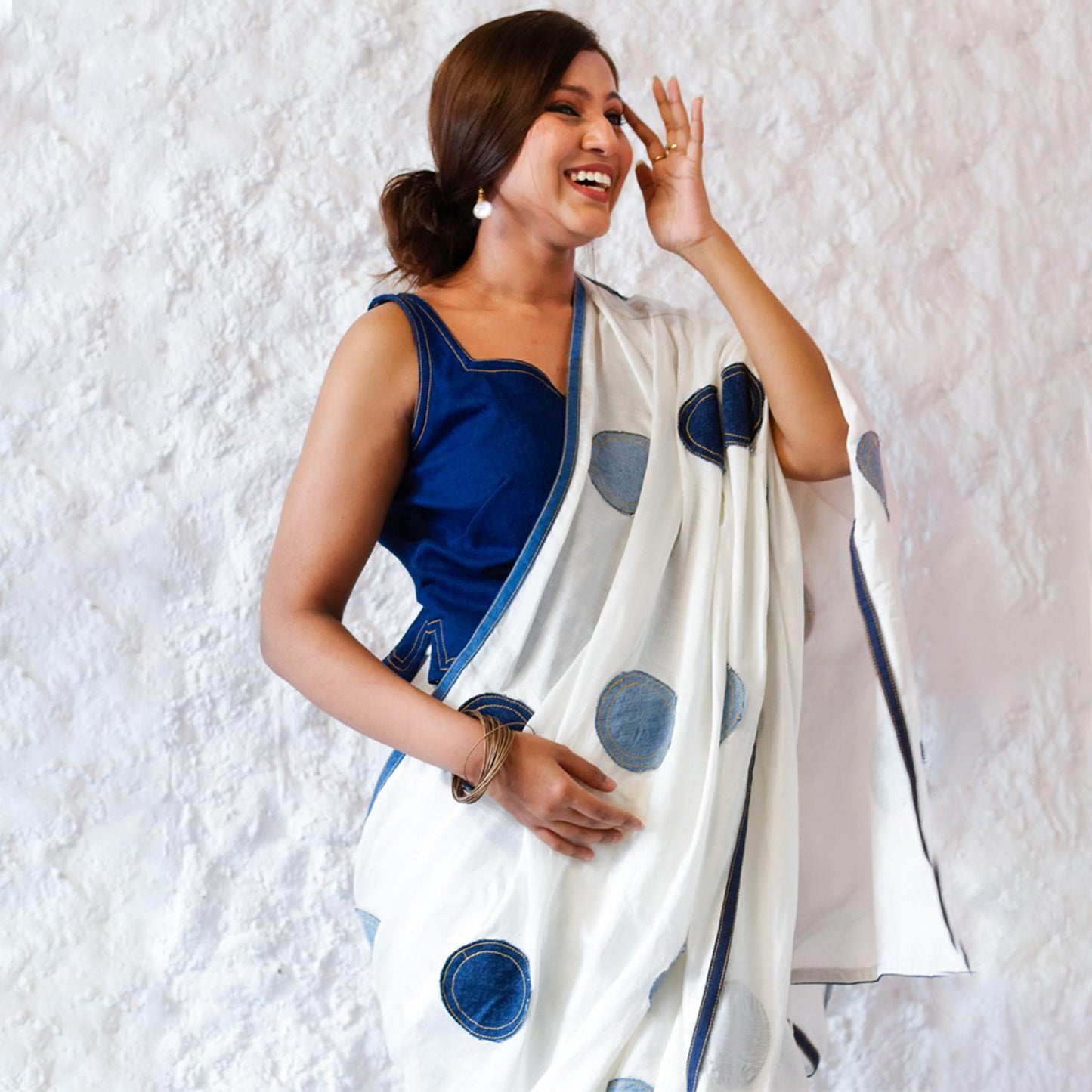 Denim Polka Dot Saree